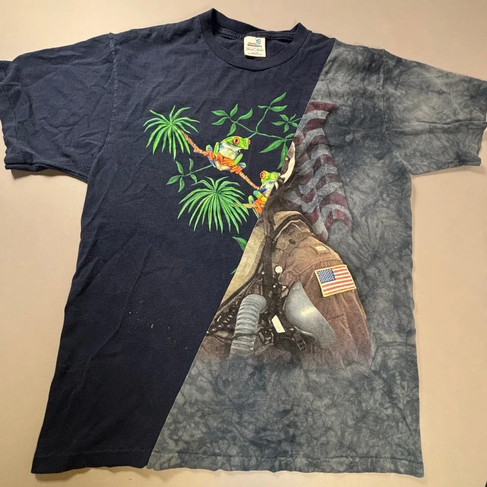 VTG Natural Wonders XL‎ T-Shirt Vintage Frog Pilot USA Flag Frankenstein Tee